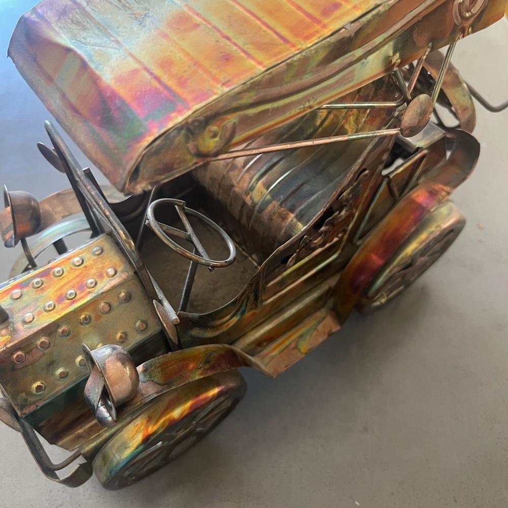 Vintage Metal TinCar Art Sculpture Music Box